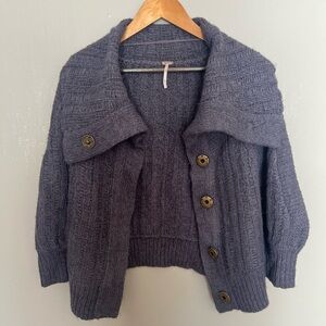 Free People Cowl Neck Snap Wool Blend Cardigan